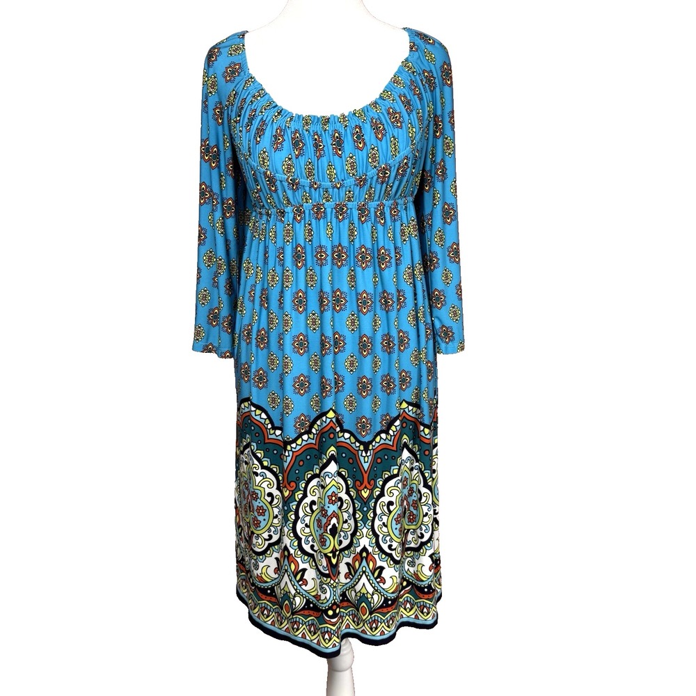 Muse‎ Boston Proper Size 6 Empire Waist Dress 3/4 Sleeves Boho Knit Colorful
